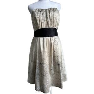 The Limited Strapless Short Dress Beige Black Floral Belt Wedding Formal Size 6